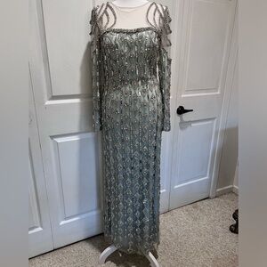 Elegant Long Sleeve Beaded Evening Gown
